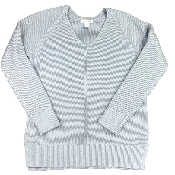 Athleta Hanover V Neck Sweater XSmall Dusty Blue Extra‎ fine Merino Wool blend - Picture 1 of 13